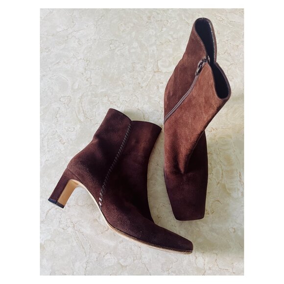 VTG St. John Sz 9 Square Toe Brown Suede Boots 90's Made in Italy - Picture 2 of 15